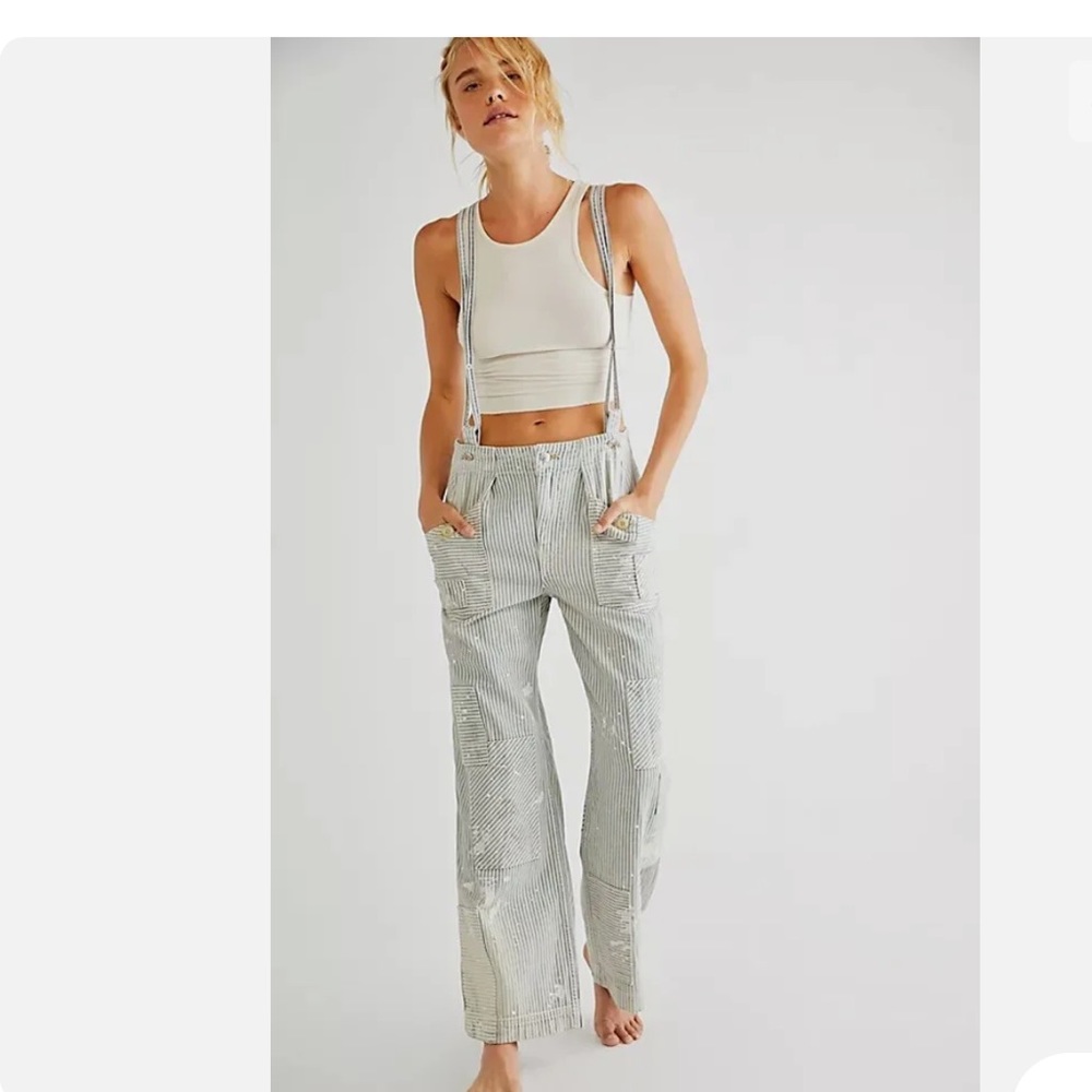 Rare we the free people forever and always overalls paint pinstripe pants